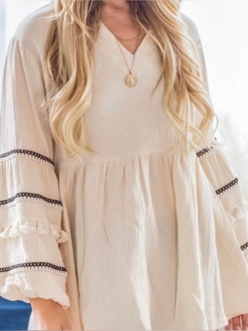 Anthropologie ANDTHEWHY Peasant Boho Balloon Sleeve Cotton Gauze Blouse small